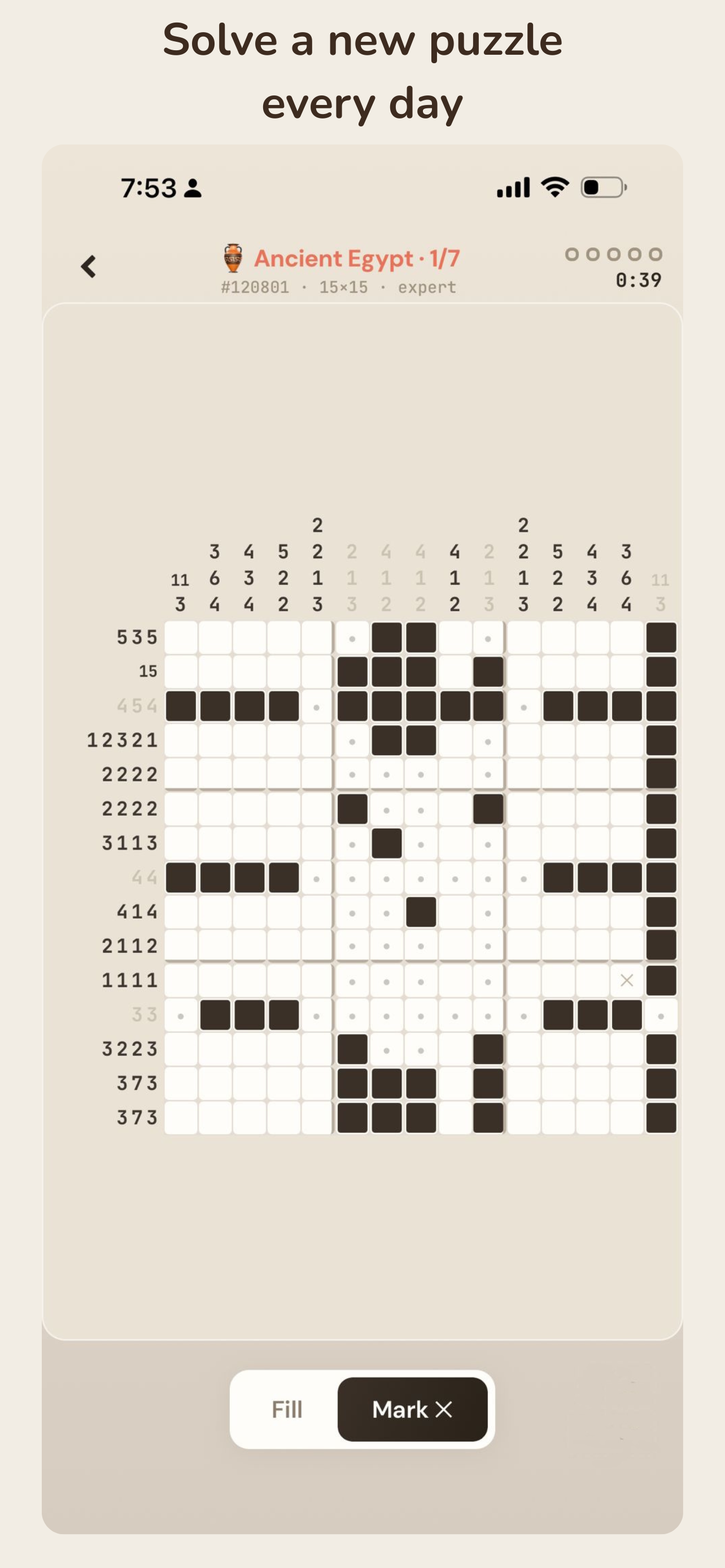 NonoPix gameplay — solving a nonogram puzzle