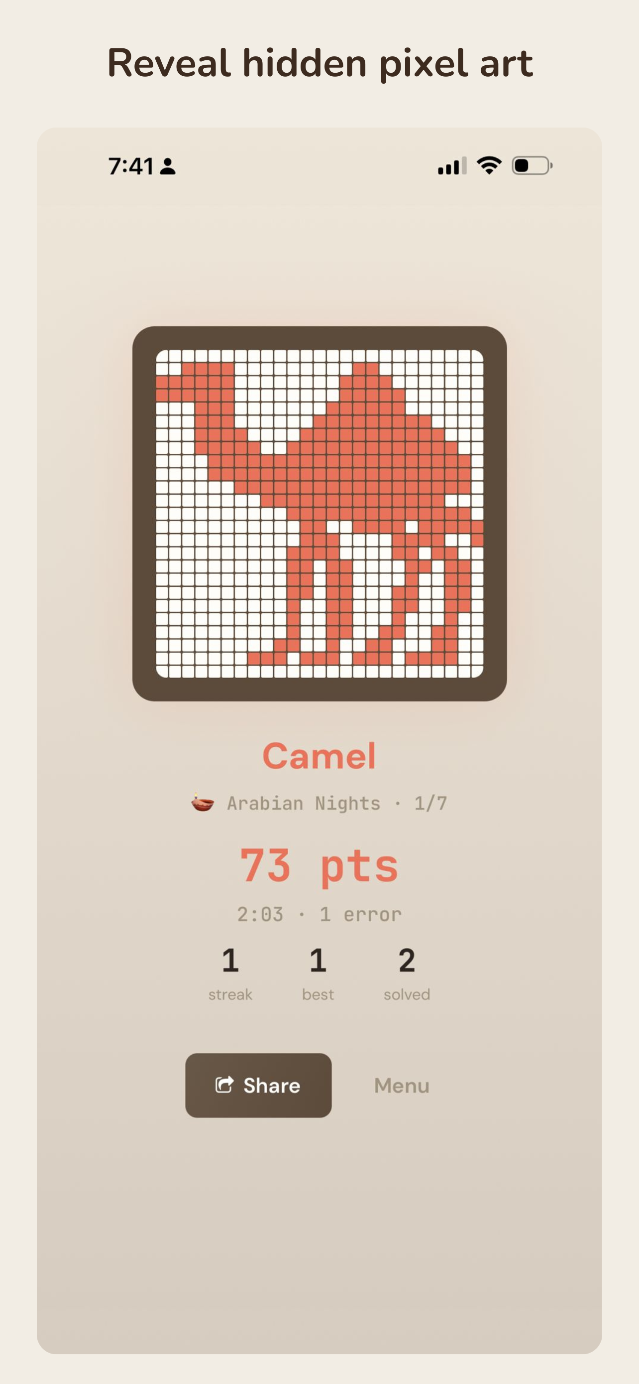 NonoPix puzzle complete — revealed pixel art